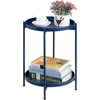 BEISTELLTISCH Rund Metall 2 Ebenen Dunkelblau 37 cm - Dunkelblau, Metall (37/37/50cm)
