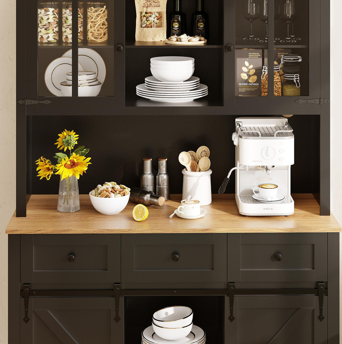 BUFFET 105/38,4/180 cm schwarz aus MDF mit LED-Beleuchtung - Schwarz, Holzwerkstoff (105/180/38.4cm) - OKWISH