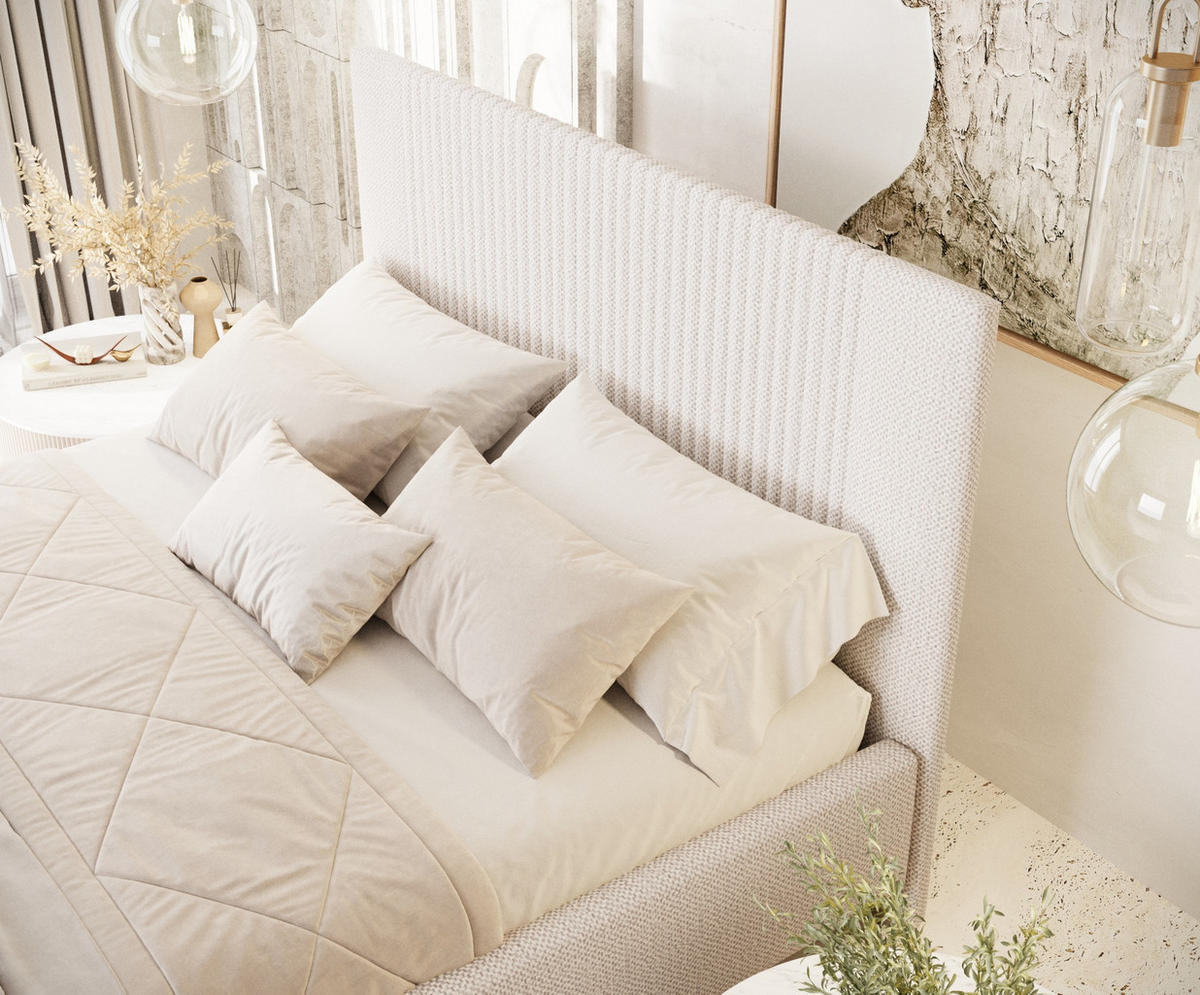 POLSTERBETT Etero Creme 140/200 cm im Chenille-Stoff - Wengefarben/Creme, Holz/Holzwerkstoff (140/200cm) - Maison de Reve