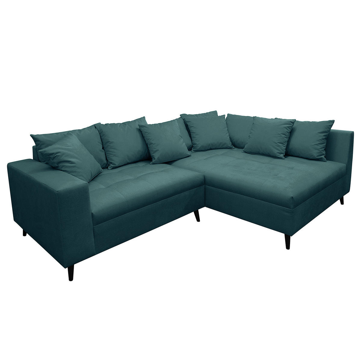 ECKSOFA mit Hocker - Dunkelgrün, Holz/Birkenholz (247/174cm) - home24