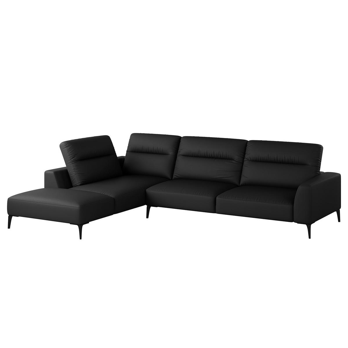 ECKSOFA mit Ottomane - Schwarz, Leder/Metall (325/238cm) - home24