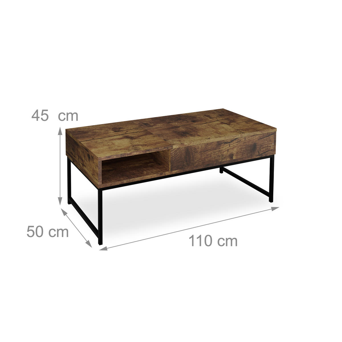 COUCHTISCH - Grau, Holzwerkstoff/Metall (50/110/56cm) - Relaxdays