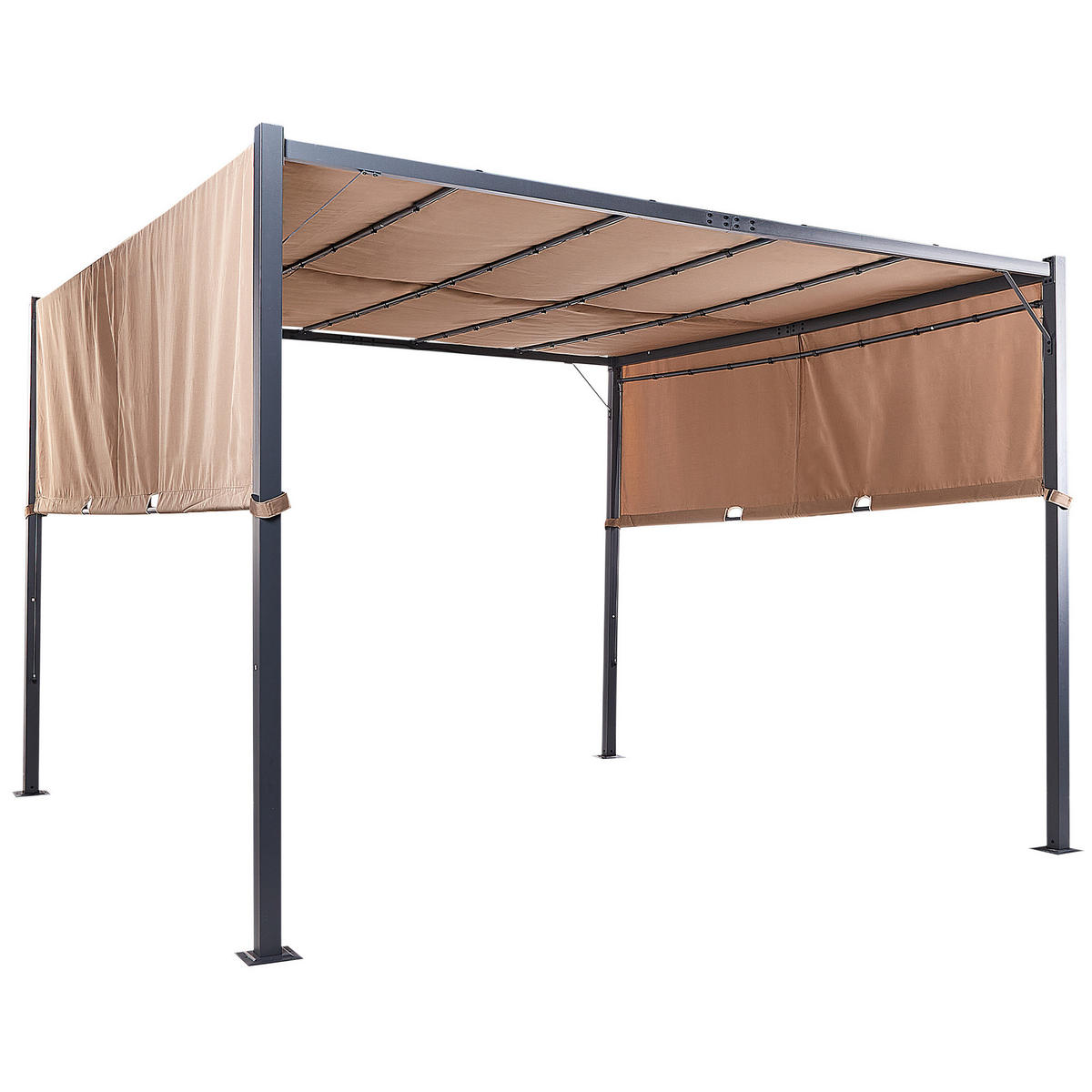 PERGOLA s LED osvětlením Ocel hnědá 310/310 cm Parga - černá/hnědá, kov (310/215/310cm) - Beliani