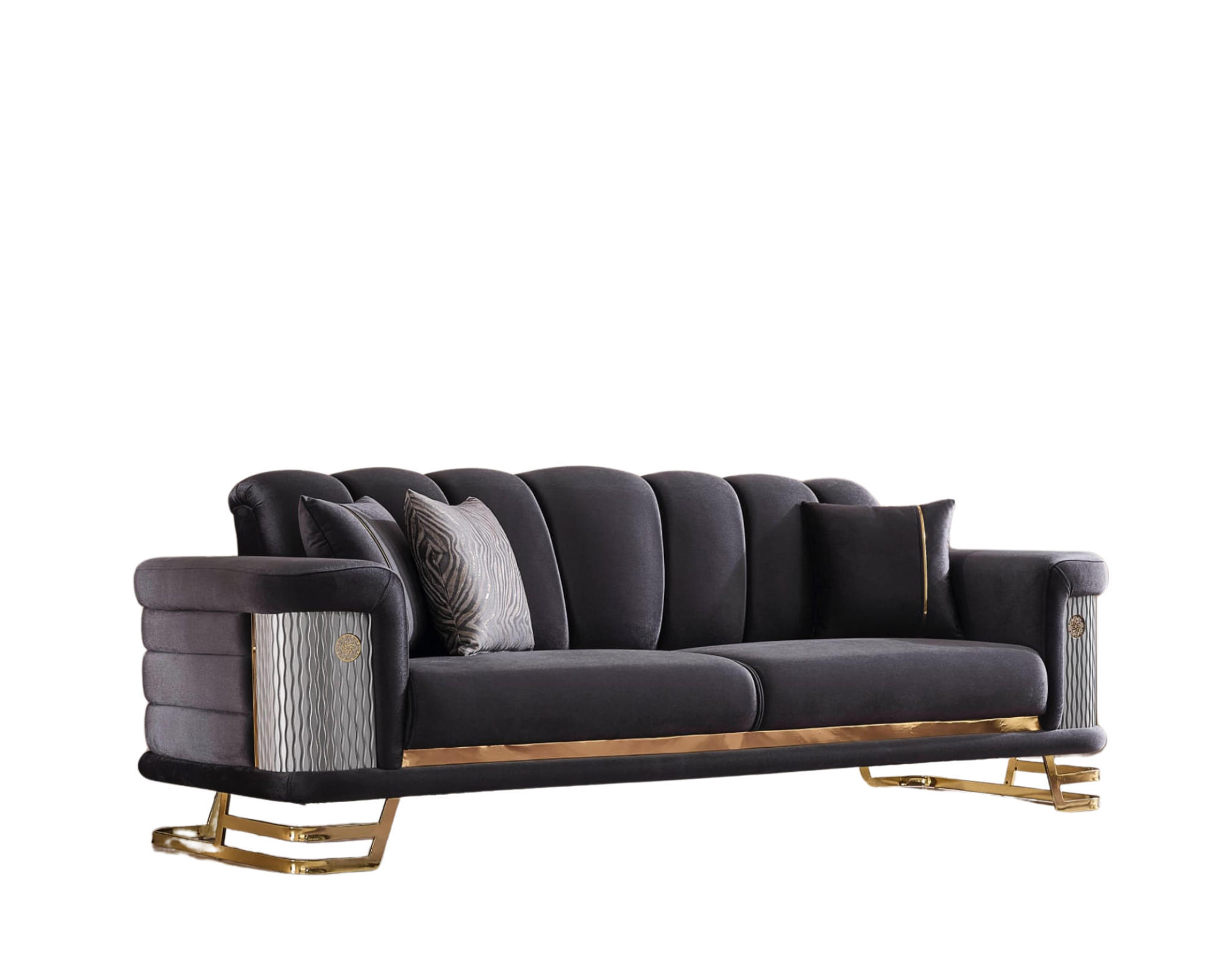 SOFA Zeon 3-Sitzer Samtstoff Anthrazit - Anthrazit, Textil/Metall (240/90/90cm) - Villa Möbel