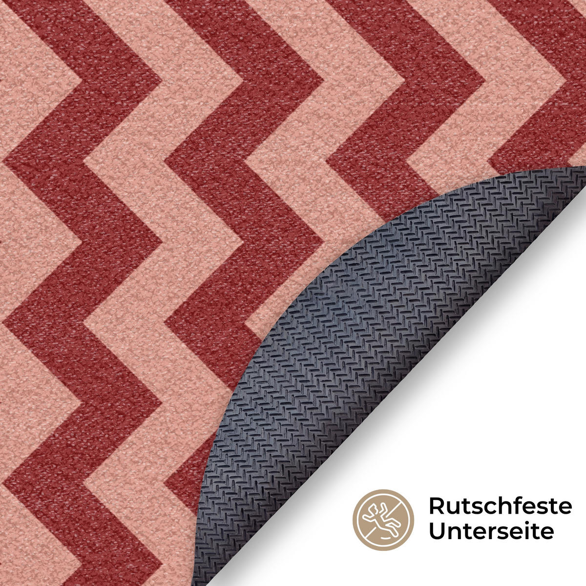 FUSSMATTE Zickzack - Streifen - Muster - Rot Schmutzfänger 120x120 cm - Bordeaux, Kunststoff (120/120cm) - MuchoWow