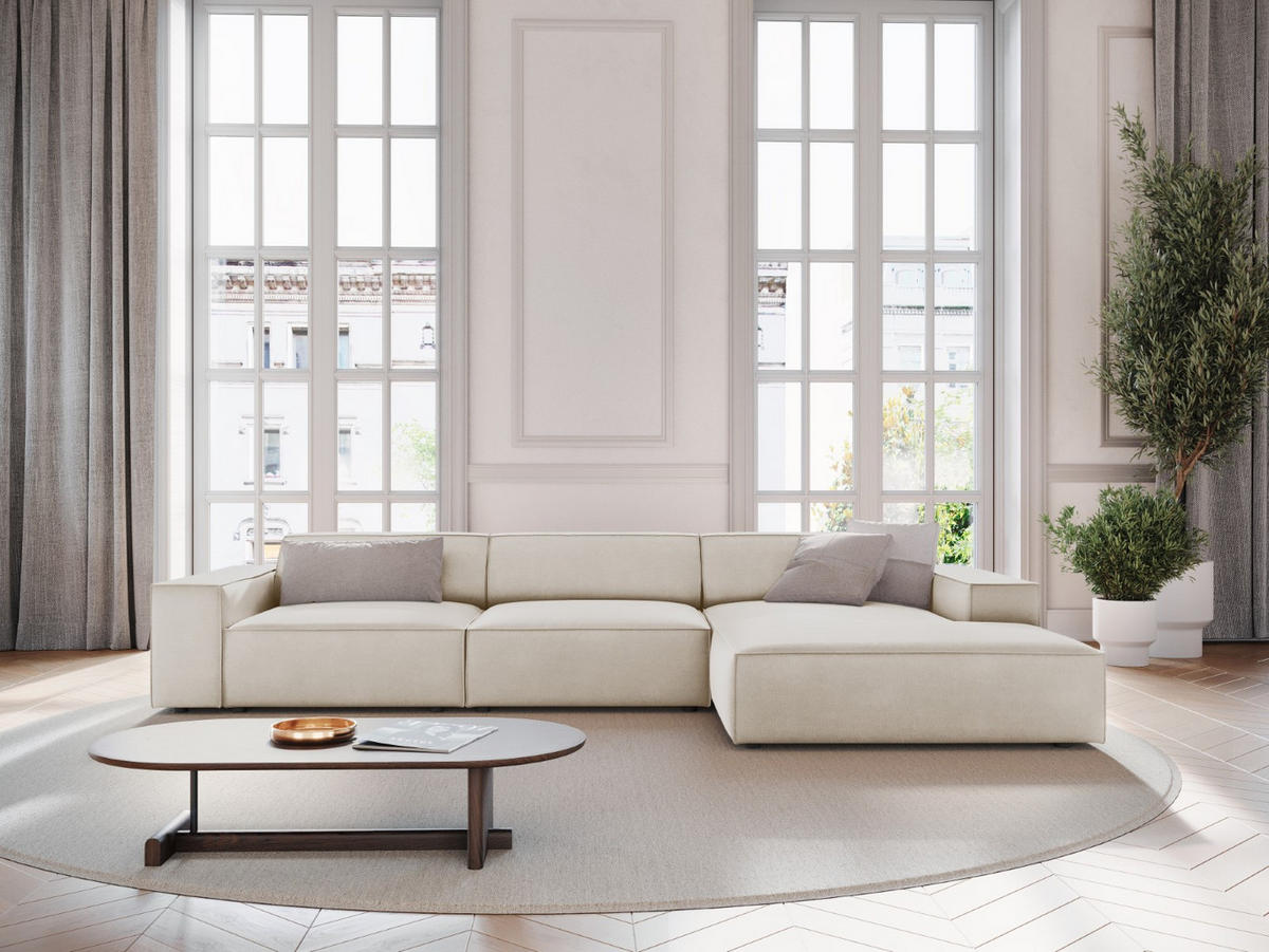 ECKSOFA rechts Jodie aus Samt dunkelbeige 4 Sitzplätze - Mokka, Textil (166/284cm) - Micadoni