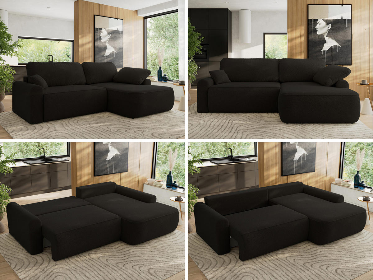 ECKSCHLAFSOFA CUBO L Schwarz Boucle - rechts - Schwarz, Kunststoff/Textil (187/273cm) - MKS