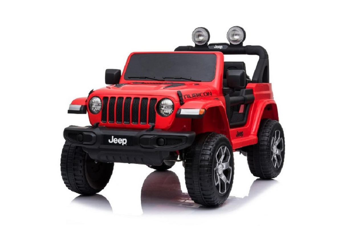 KINDER ELEKTROAUTO Jeep Wrangler Rubicon rot Allradantrieb, EVA-Reifen, Kunstledersitz, lizenziert, 4 Motoren - Rot, Kunststoff (127/70/80cm) - Es-Toys