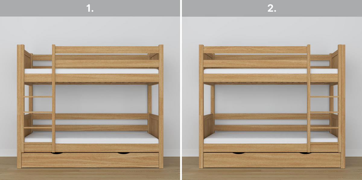ETAGENBETT N02 mit Schublade Eiche Natur 120/190 - Eiche Artisan, Naturmaterialien/Holz (120/190cm) - N-Wood
