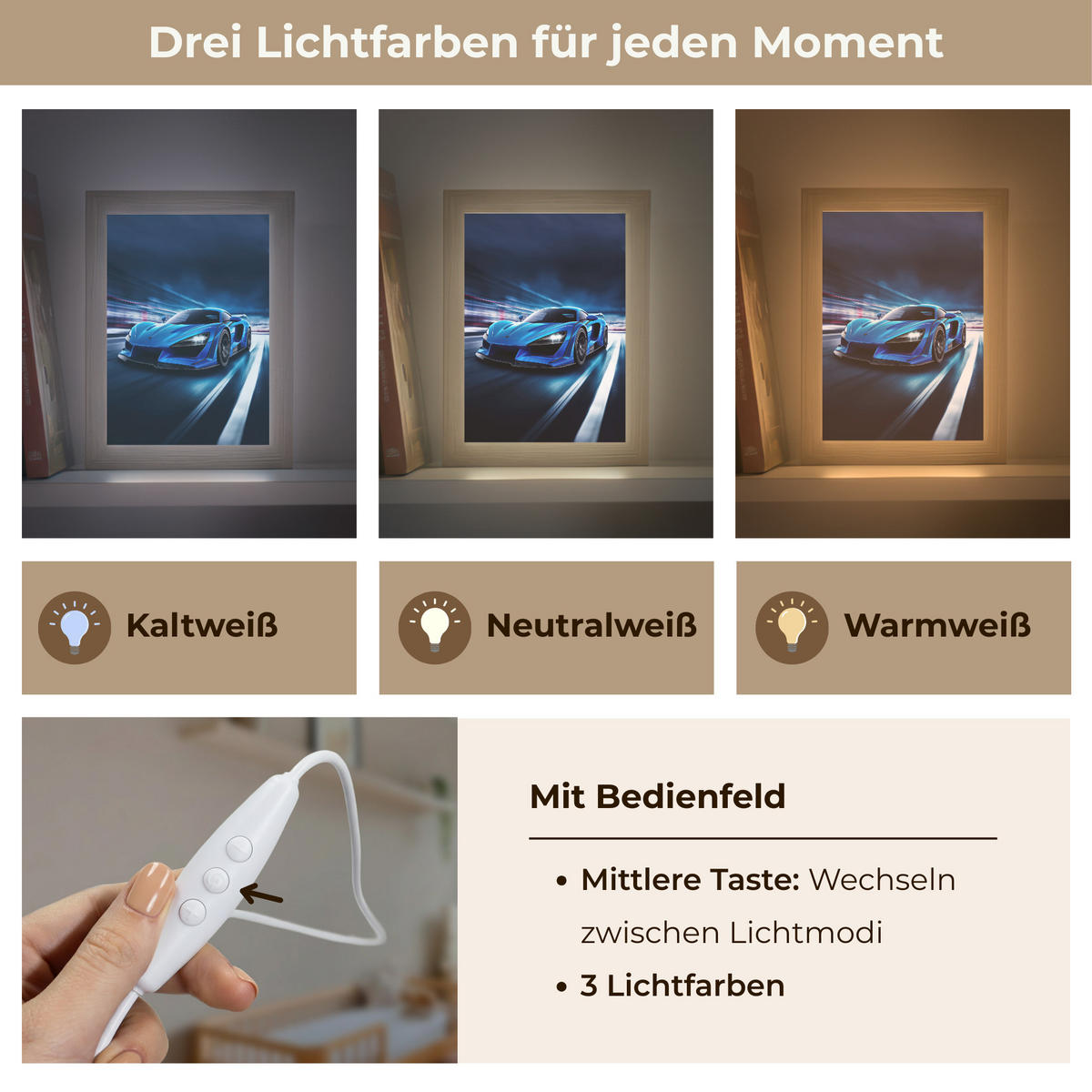 NACHTTISCHLAMPE Auto - Blau - Jungen - Kind 15x20 cm - Blau, Holzwerkstoff (8/15/20cm) - OnlyWow