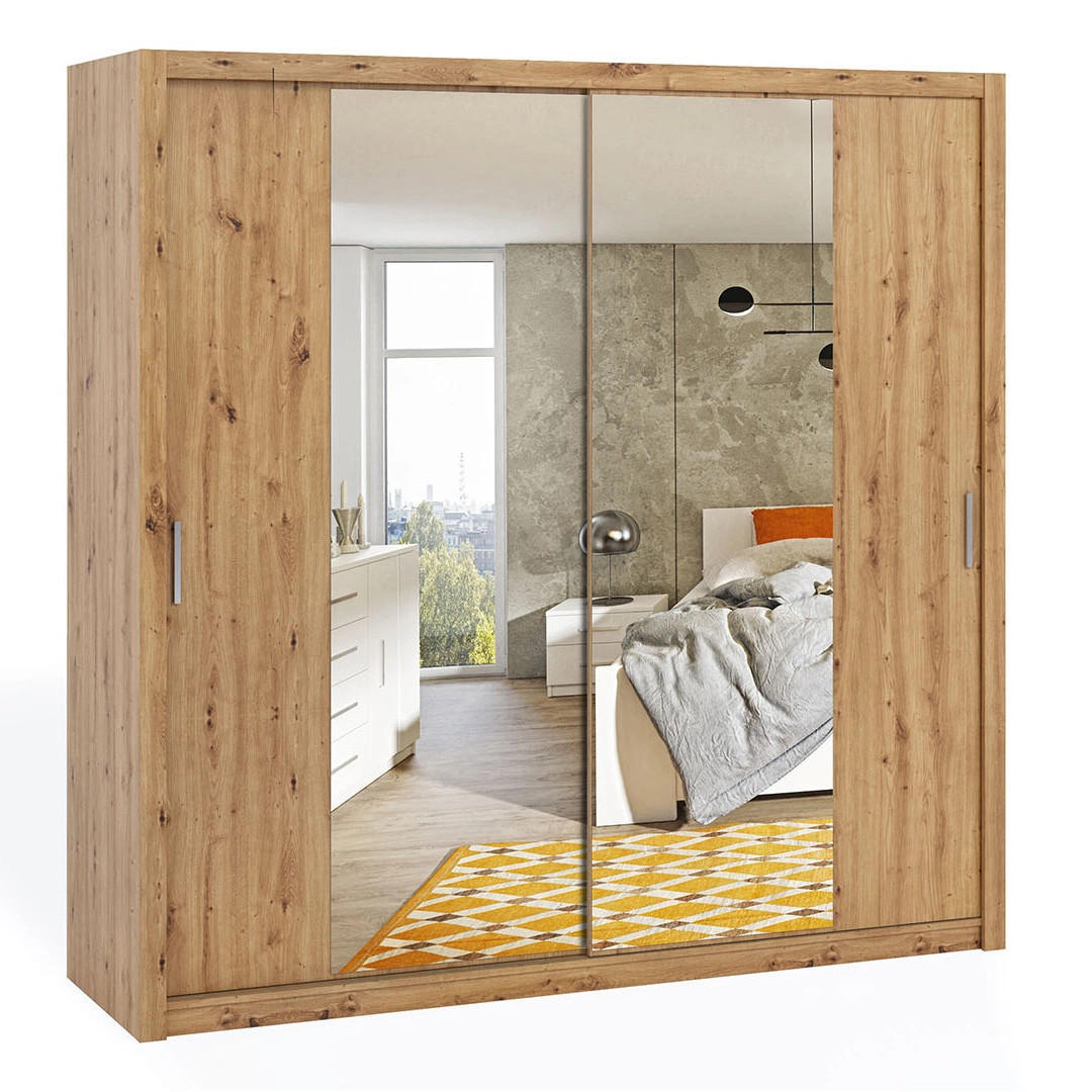 SCHIEBETÜRENSCHRANK Tamiza 220/215/62 mit Spiegel - Silberfarben/Eiche Artisan, Holzwerkstoff/Kunststoff (220/215/62cm) - Ravio