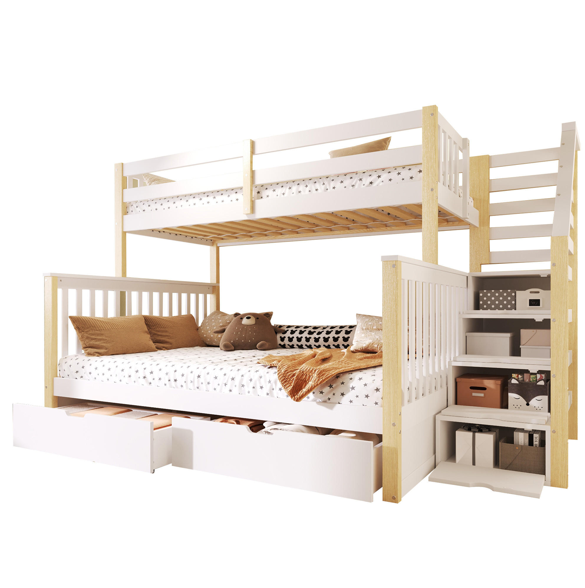 HOCHBETT 90/200 cm über 140/200 cm mit Schubladen, Weiß/Natur - Weiß, Holz (140/200cm) - MIVRAY