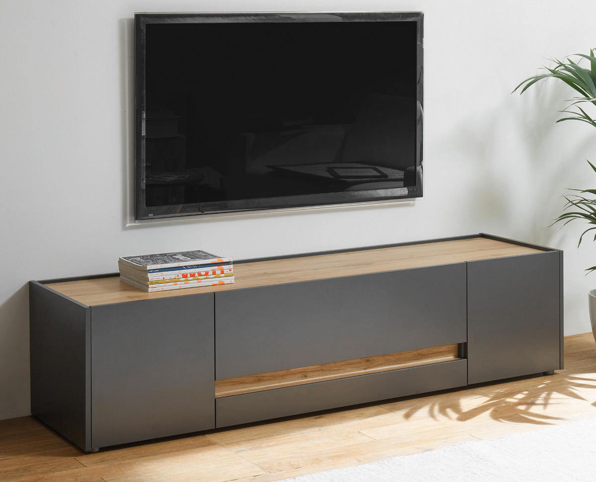 TV-LOWBOARD grau matt, Eiche Wotan 170 cm, TV-Unterteil mit viel Stauraum - Eiche Wotan/Grau, Holzwerkstoff/Kunststoff (170/40/45cm) - Furn.Design