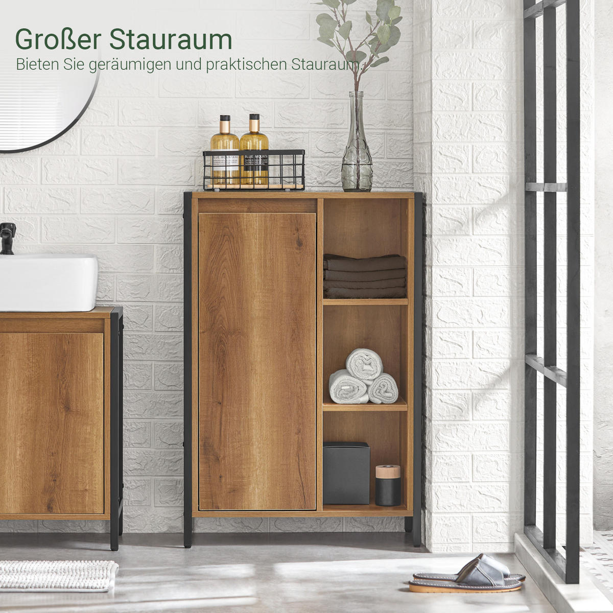 WÄSCHESCHRANK Vintage - Schwarz/Braun, Holzwerkstoff/Metall (60/90/30cm) - SoBuy