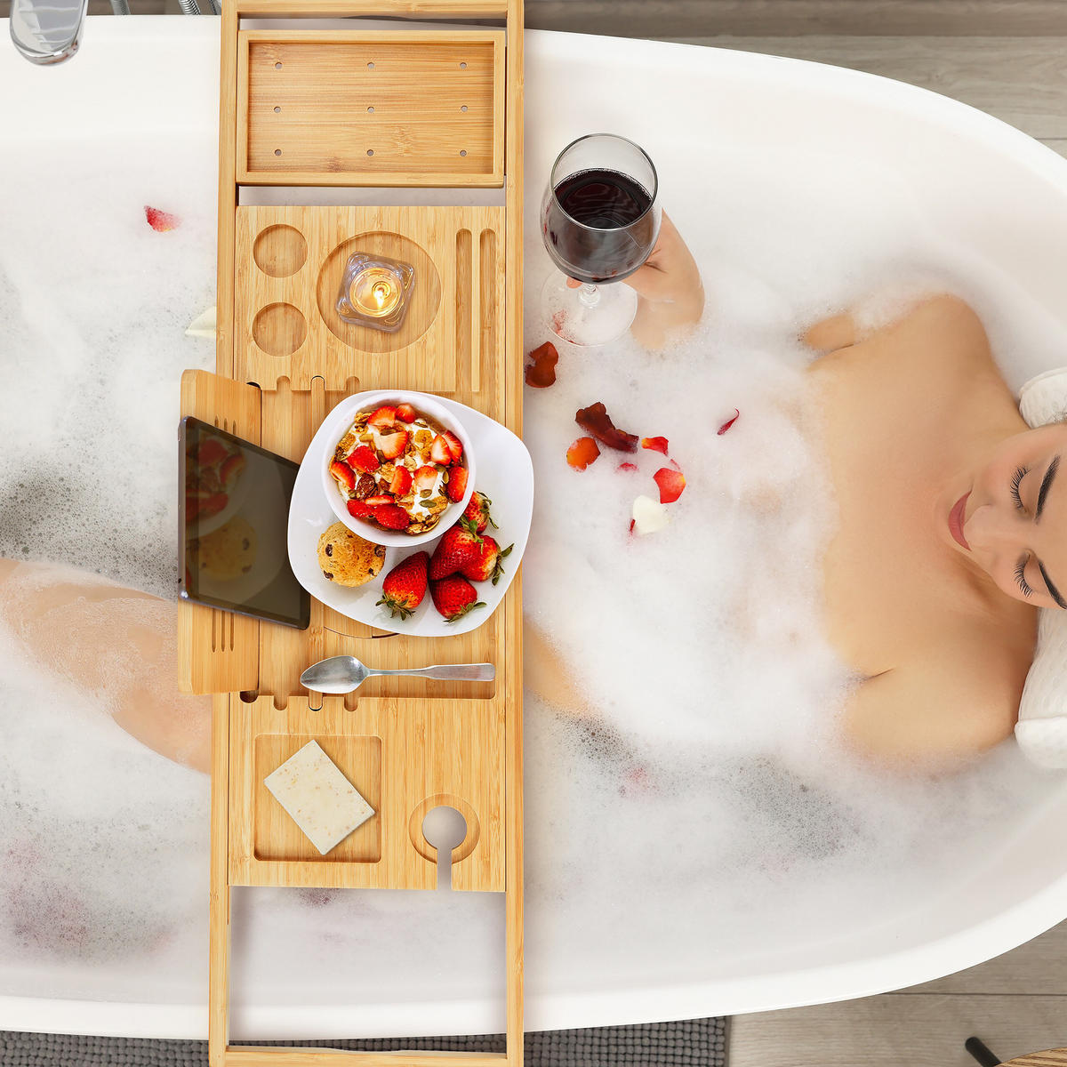 BADEWANNENABLAGE - Hellbraun, Holz (105/3.5/22cm) - Relaxdays