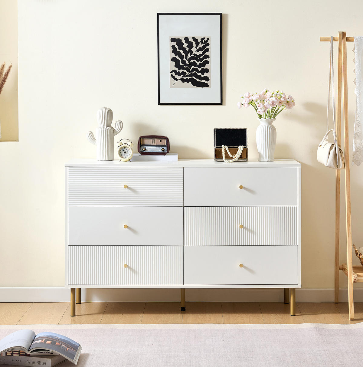 KOMMODE mit 6 Schubladen, MDF mit Stahlbeinen, 120/40/78 cm, Weiß - Weiß, Holzwerkstoff (40/78/120cm) - Redom