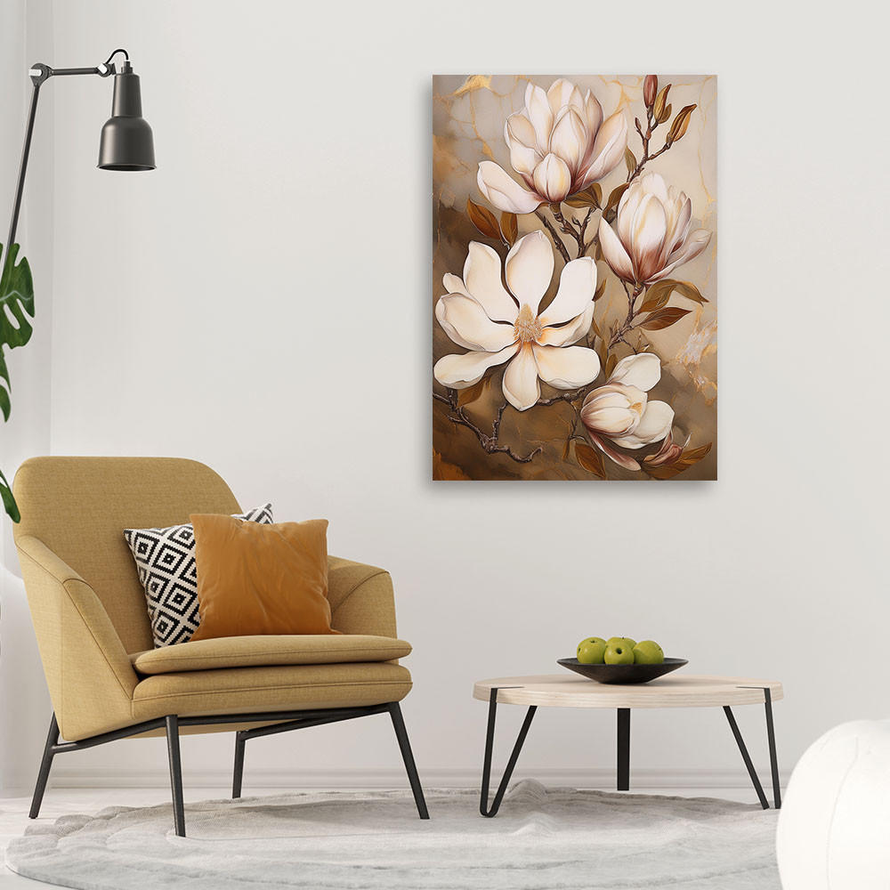 WANDBILD magnolie weiß bemalte blume - Beige, Textil (40/60cm) - Feeby