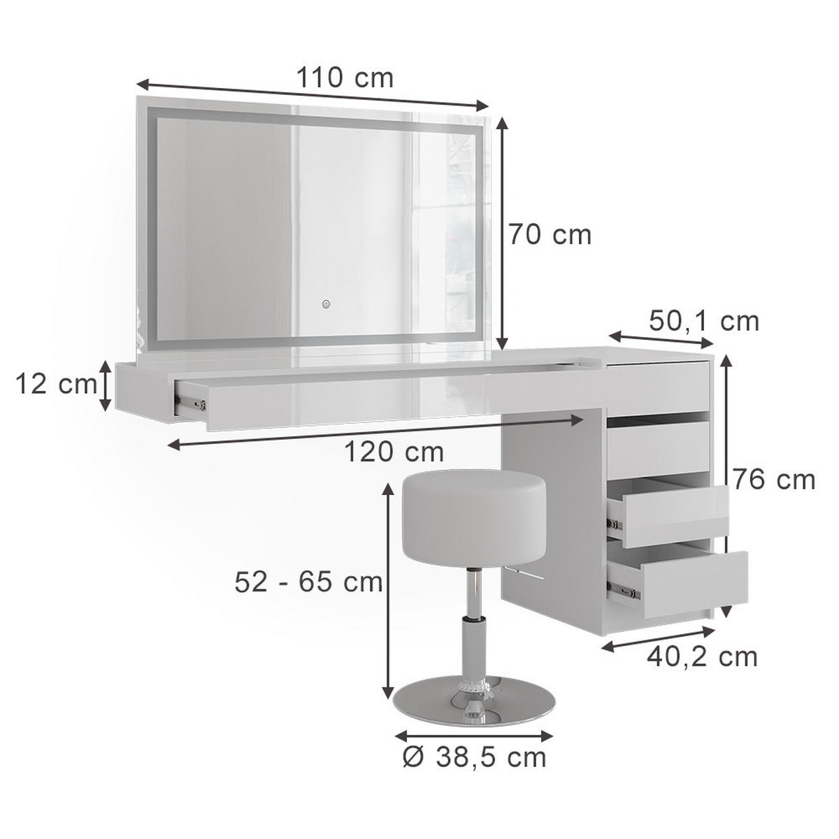 TOALETNÍ STOLEK Sherry Bílá - bílá, kompozitní dřevo (120/12/40.1cm) - Vicco