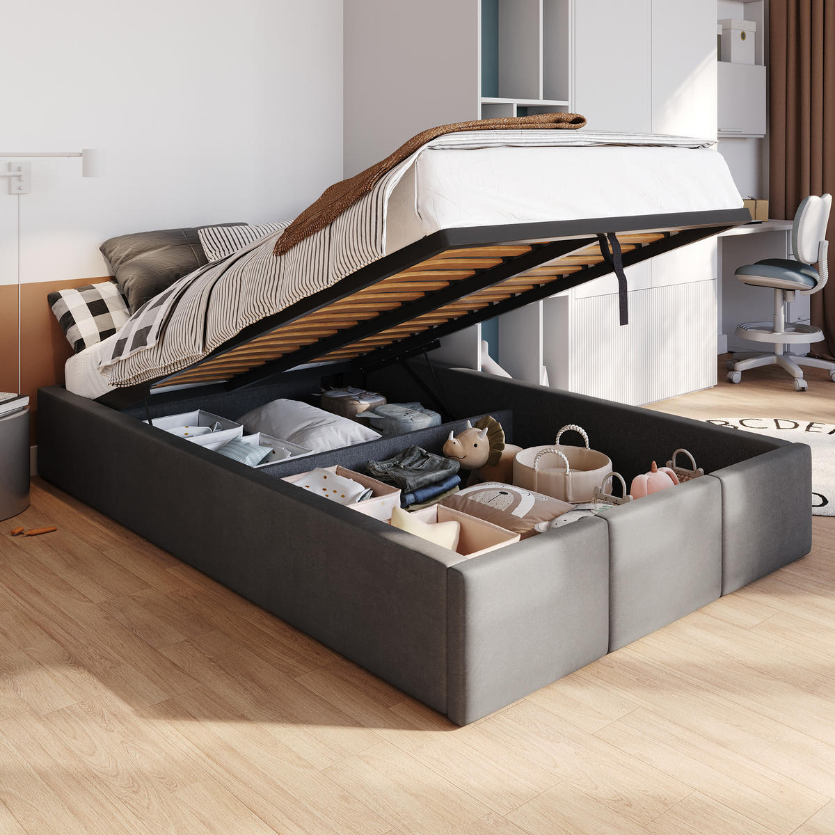POLSTERBETT für Schlafzimmer Bett mit Stauraum Graphit 120x200cm - Graphitfarben, Holzwerkstoff/Textil (120/200cm) - Muralo