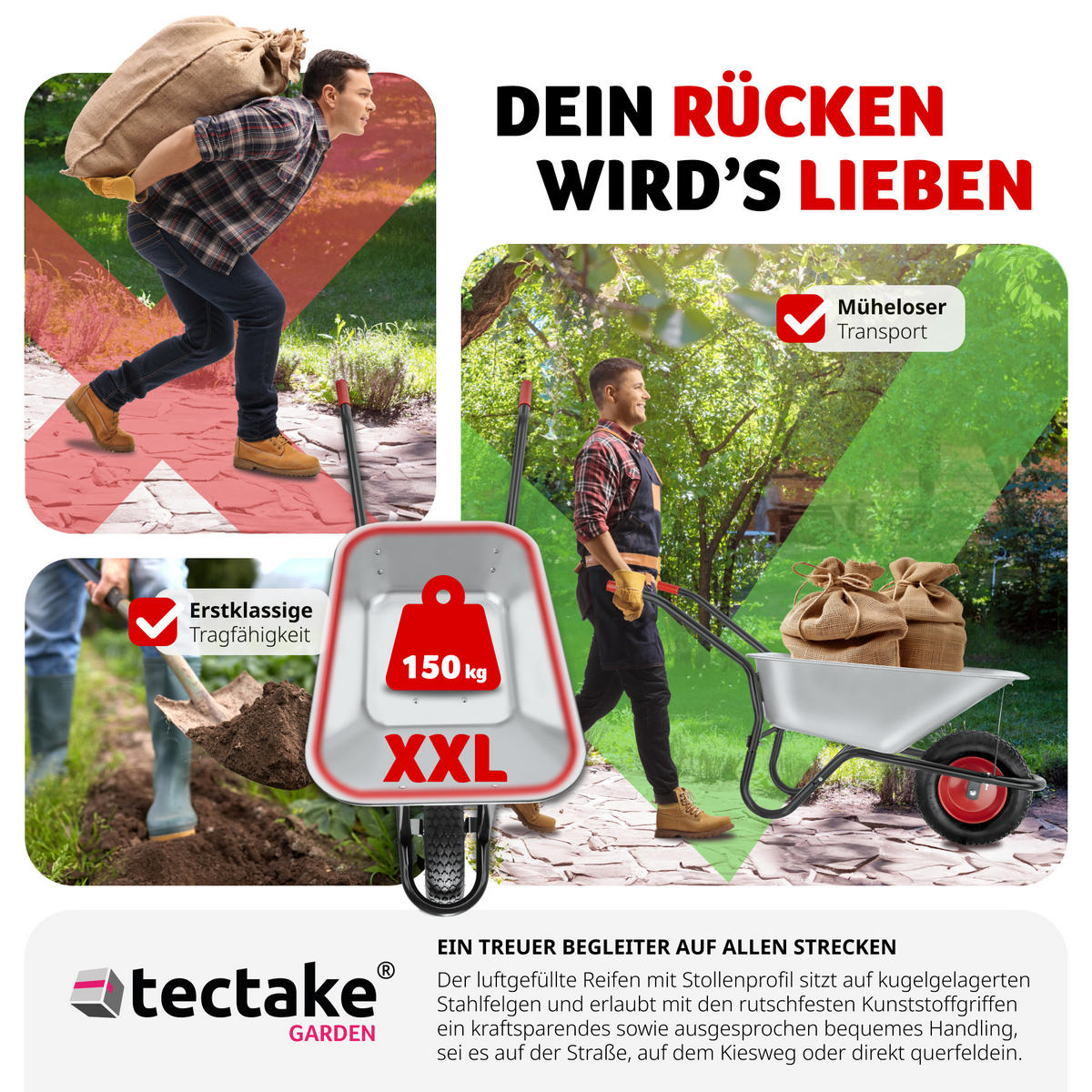 SCHUBKARRE Oskar,Belastbarkeit 150 kg,silber - Silberfarben, Metall (57/66/146cm) - tectake