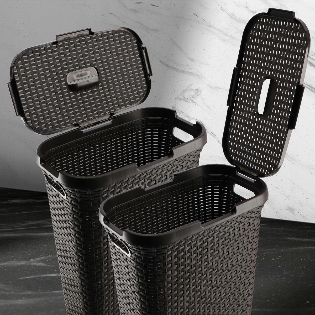 WÄSCHEKORB mit Deckel 40L - Braun, Kunststoff (45/61cm) - KADAX
