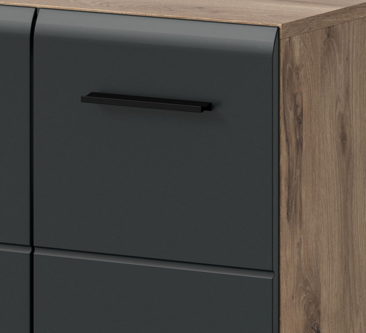 BADMÖBEL-SET Schwarz matt, Eiche Nox, Badezimmer 4-teilig 150 x 185 cm mit viel Stauraum - Eichefarben/Schwarz, Glas/Holzwerkstoff (150/185/30cm) - Inn.Furn