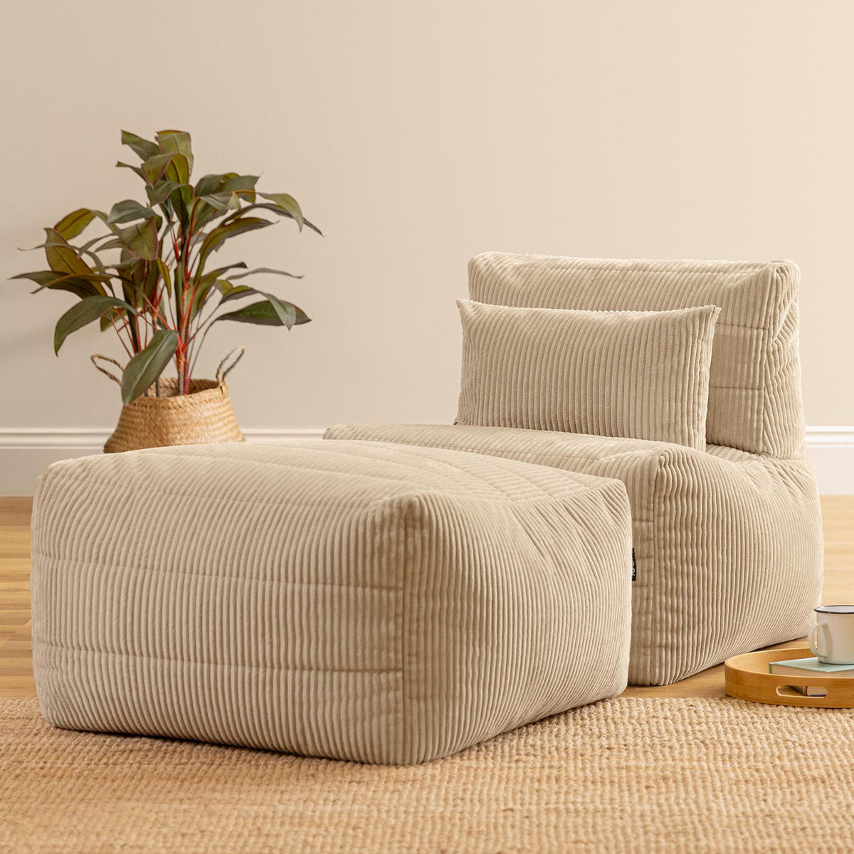 SITZSACK-SOFA 2-tlg. modular cord Noa - Beige, Textil (143/70/78cm) - icon