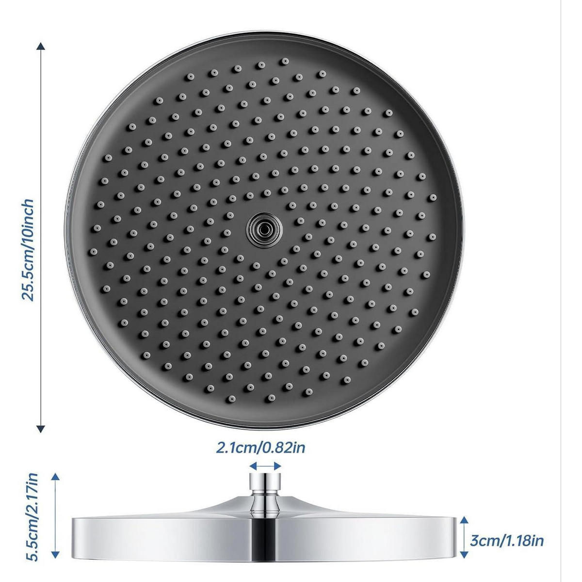 DUSCHKOPF 10 Zoll Regendusche Rund Chrom Schwarz - Silberfarben, Metall (18/12.7/26cm)