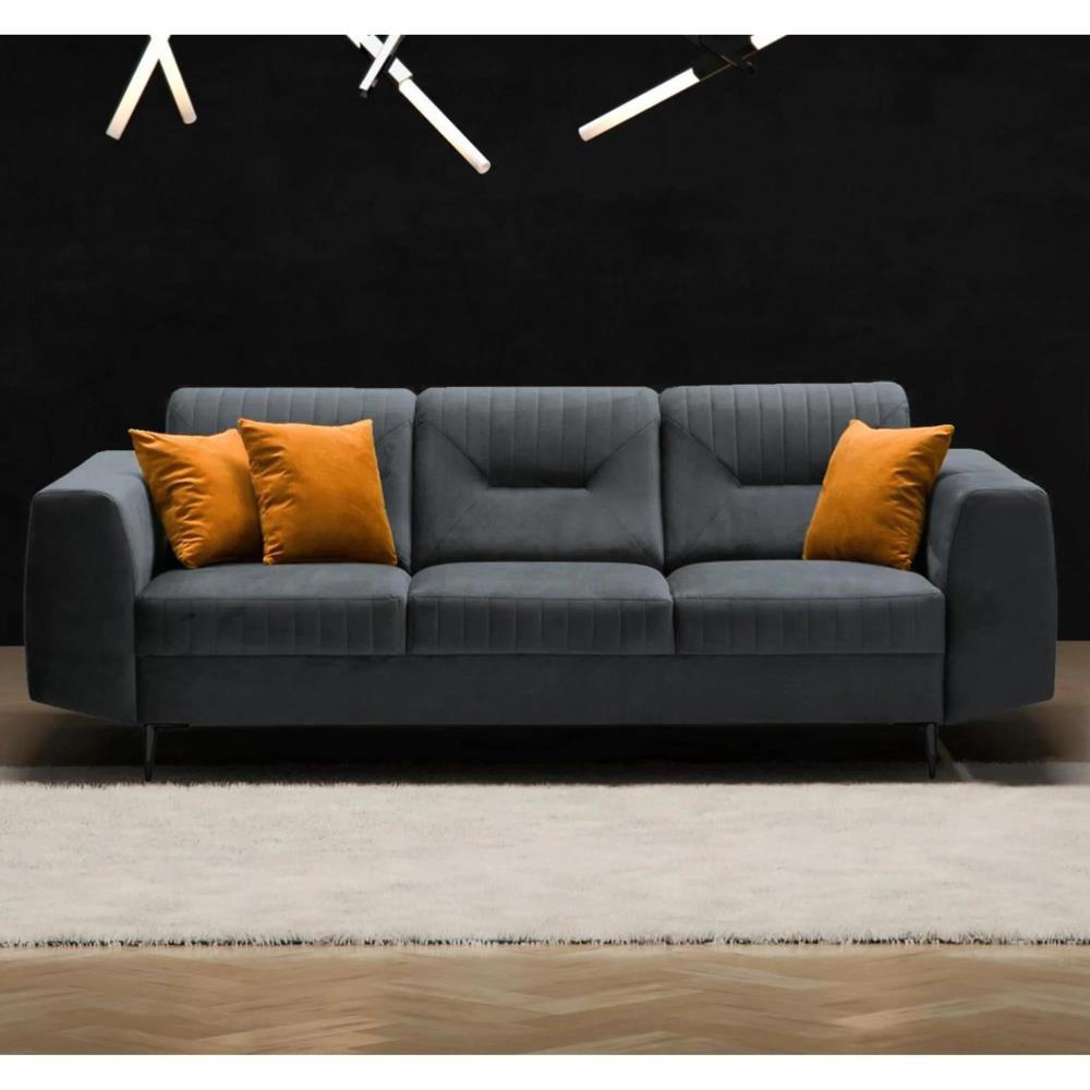 3-SITZER SOFA Venezia dunkelgrau mit schwarzen Beinen - Dunkelgrau/Schwarz, Textil (233/85/94cm) - Beautysofa