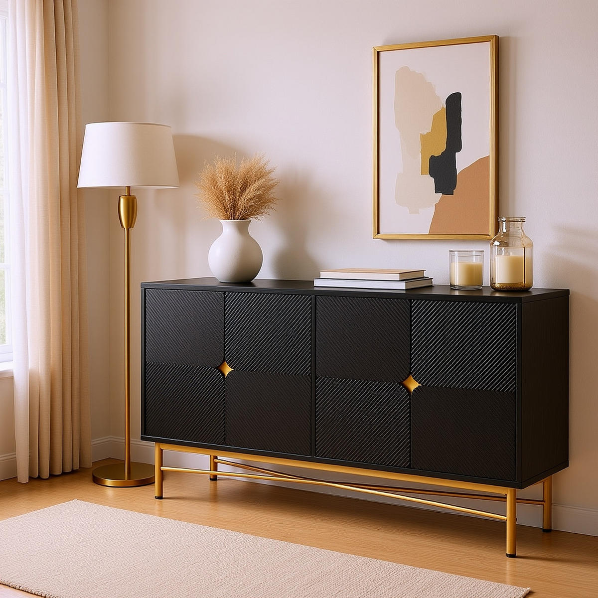 SIDEBOARD mit 2 Türen & 3 Schubladen, Schwarz & Holzoptik, 120 x 40 x 80 cm - Schwarz, Holzwerkstoff/Metall (160/82/40cm) - Urban Meuble