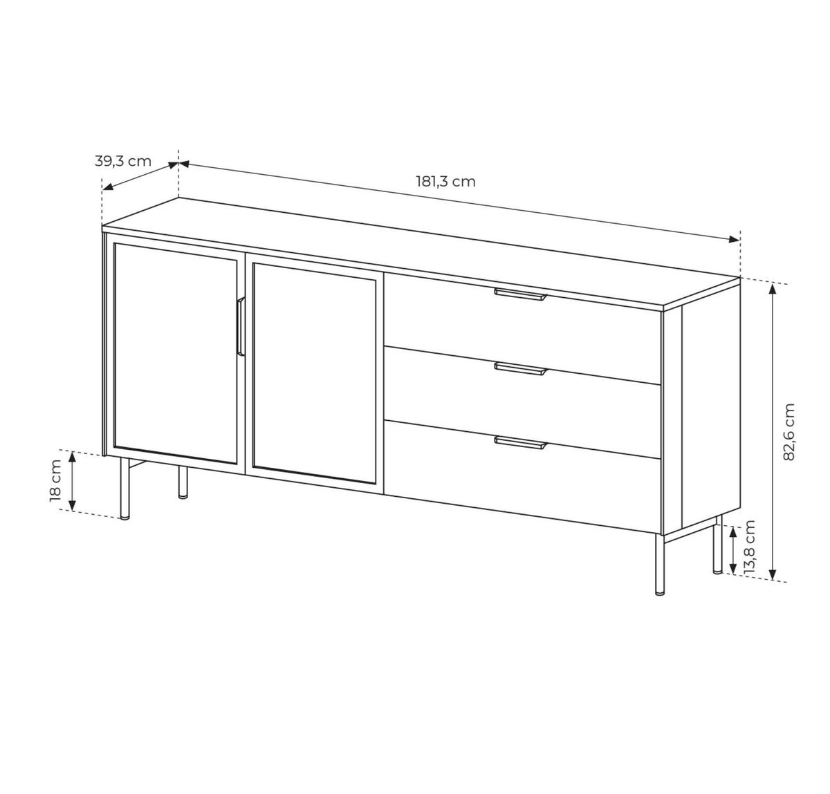 SIDEBOARD LUMI Beige 181x39x83 cm - Beige, Holzwerkstoff (181/83/39cm) - FURNLUX