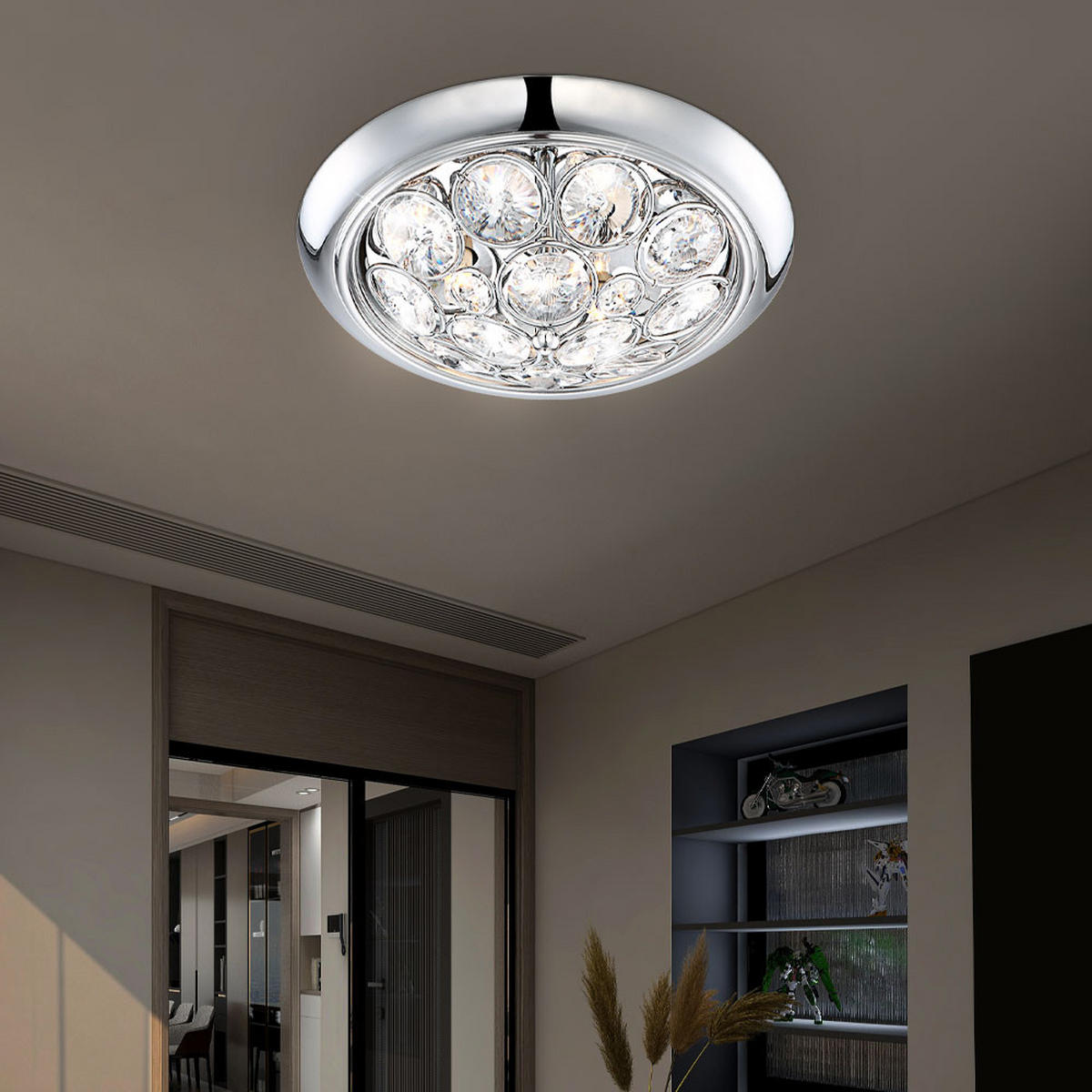 LED DECKENLEUCHTE Celia Silber Kristalloptik - Silberfarben, Metall (27/27/10cm) - Globo Lighting