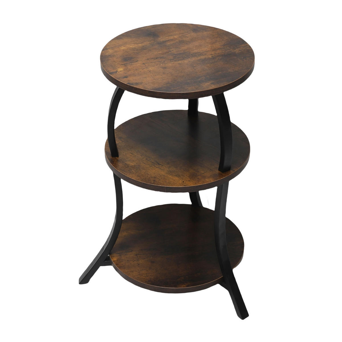 RUNDER Beistelltisch mit 3 Ablagen, MDF-Metallgestell, rustikaler Akzenttisch, Nachttisch für Wohnzimmer, Schlafzimmer oder Couch - Graubraun, Holz (30/30/55cm) - Ej. Life