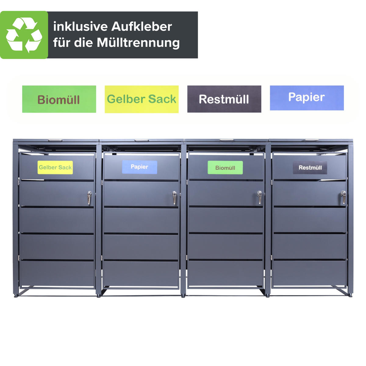 MÜLLTONNENBOX 4er - Anthrazit, Metall (260/116/80cm)