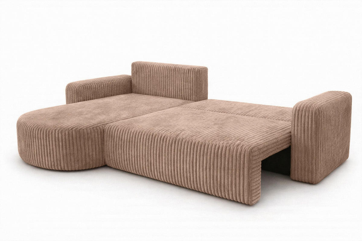 ECKSOFA Mit Schlaffunktion, Cordstoff Tilia, Braun, Links, ROUND ONE XL - Braun, Holz (271/175cm) - Kaiser Möbel