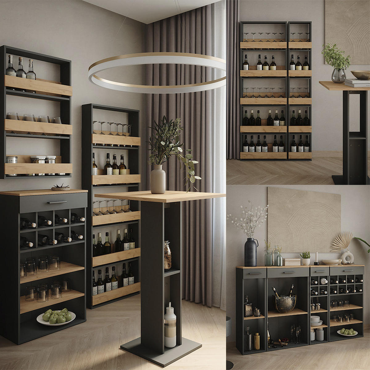 WEINREGAL Repose Goldkraft Eiche/Anthrazit 30 x 106 cm - Anthrazit/Eiche Wotan, Holzwerkstoff (30/106/34.5cm) - Vicco