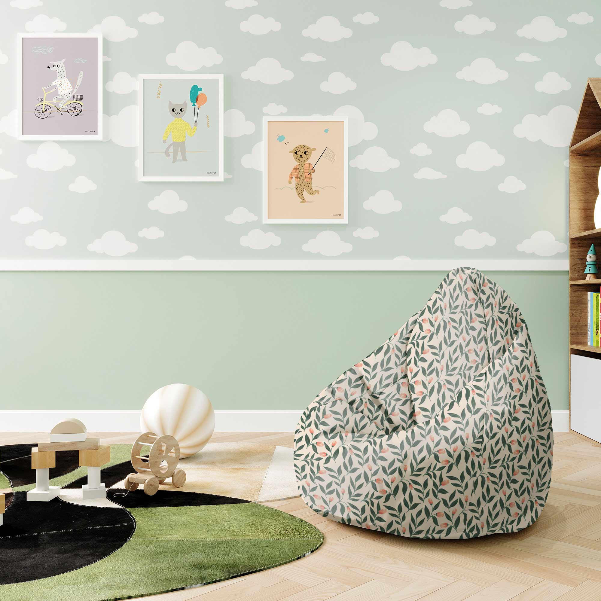 SITZSACK MIT FUßSTÜTZE Velvet 2-tlg Splash Floral Pattern S - Hellblau, Textil (70/105/70cm) - Dreamroots