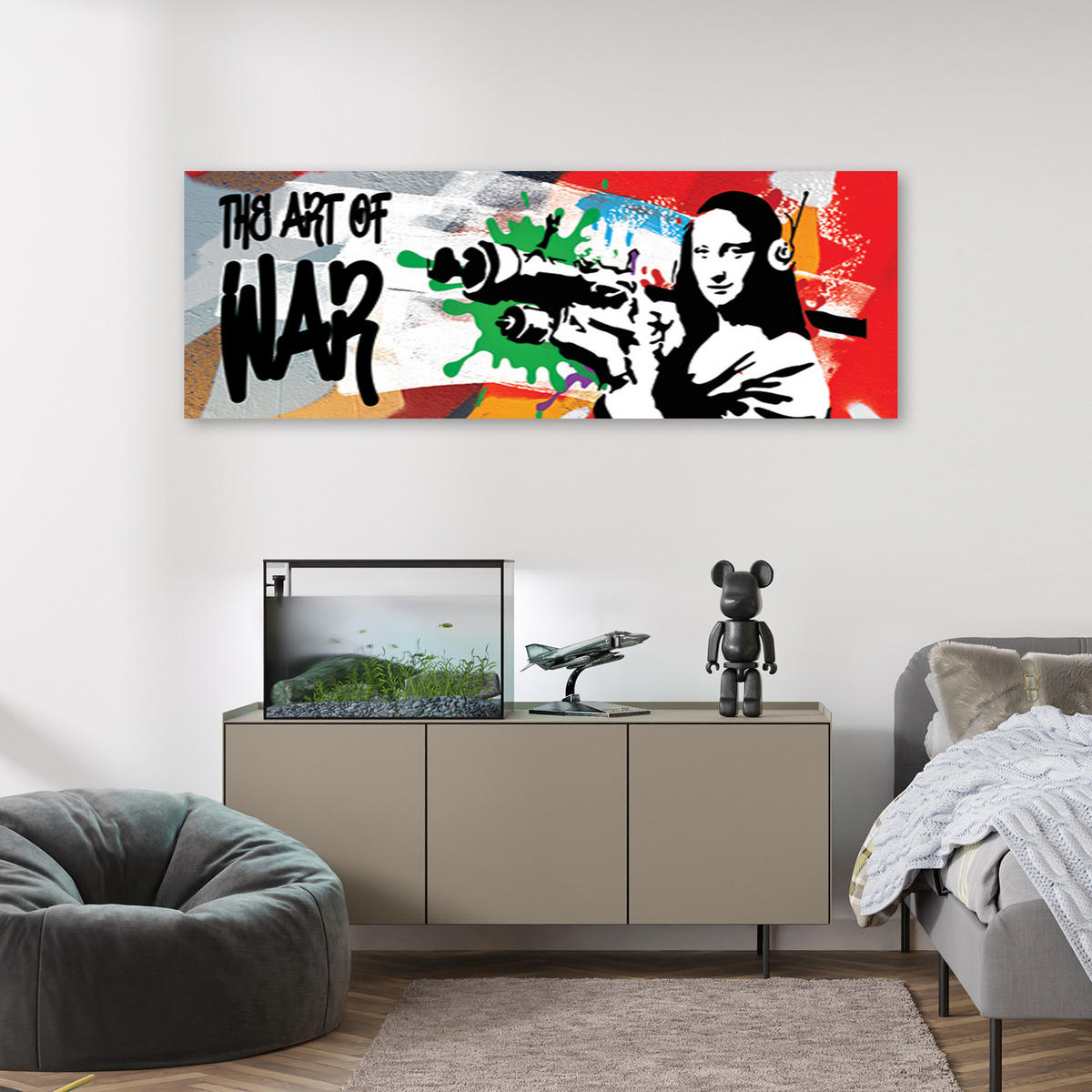 WANDBILD banksy mona lisa und die panzerfaust - Multicolor, Textil (90/30cm) - Feeby