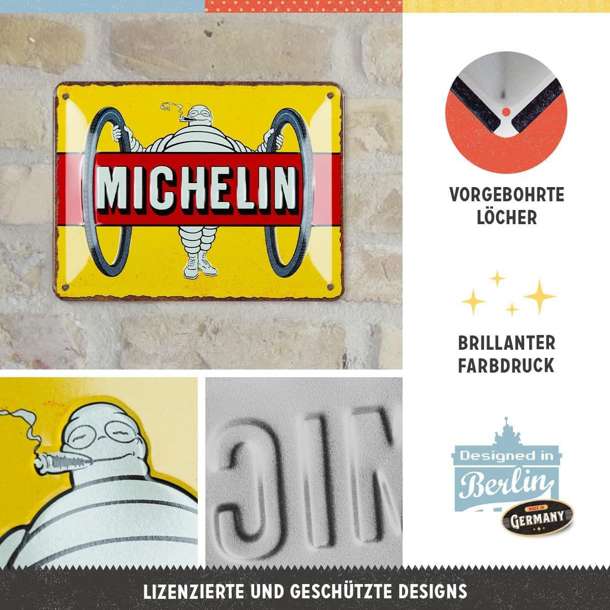 BLECHSCHILD 15/20 cm Michelin Tyres Bibendum Yellow - Multicolor, Metall (20/15/0.5cm) - Nostalgic-Art
