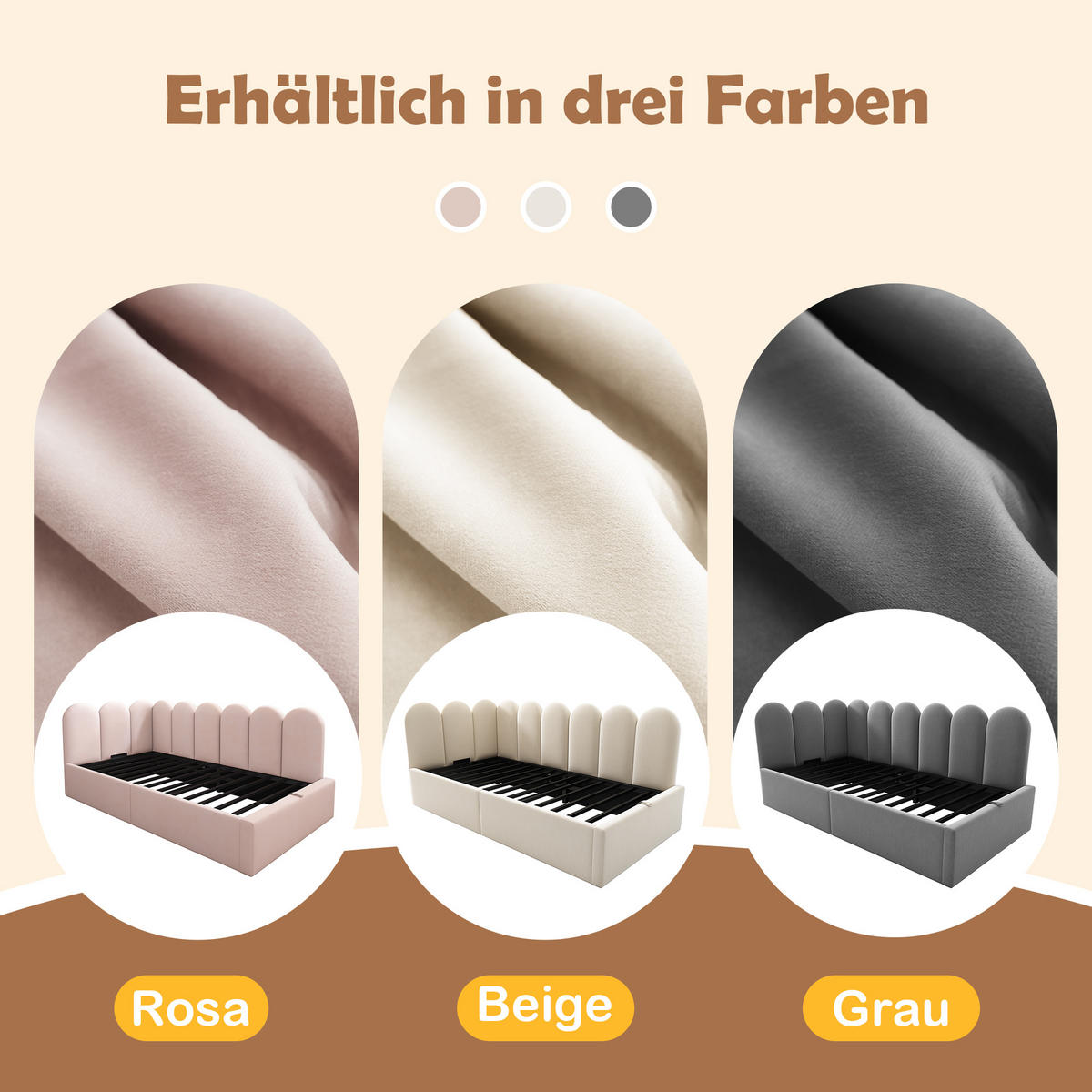 POLSTERBETT aus Samt 90x190 cm in Grau mit hydraulischem Stauraum - Grau, Textil (90/190cm) - Modfu