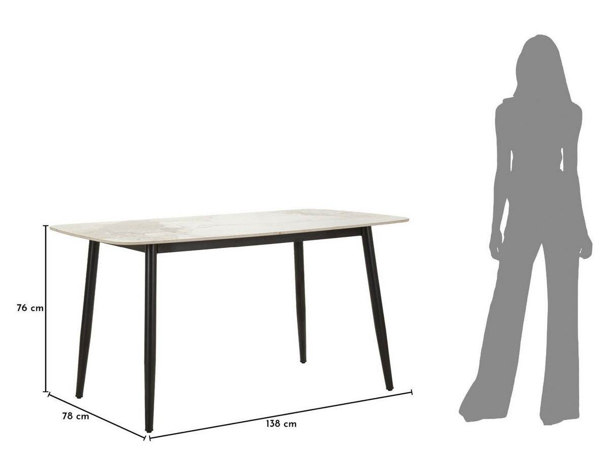 ESSTISCH Josh, schwarz und weiß, Metall und Keramik, 138 x 78 x 76 cm - Schwarz/Weiß, Keramik/Metall (78/138/76cm) - Mauro Ferretti