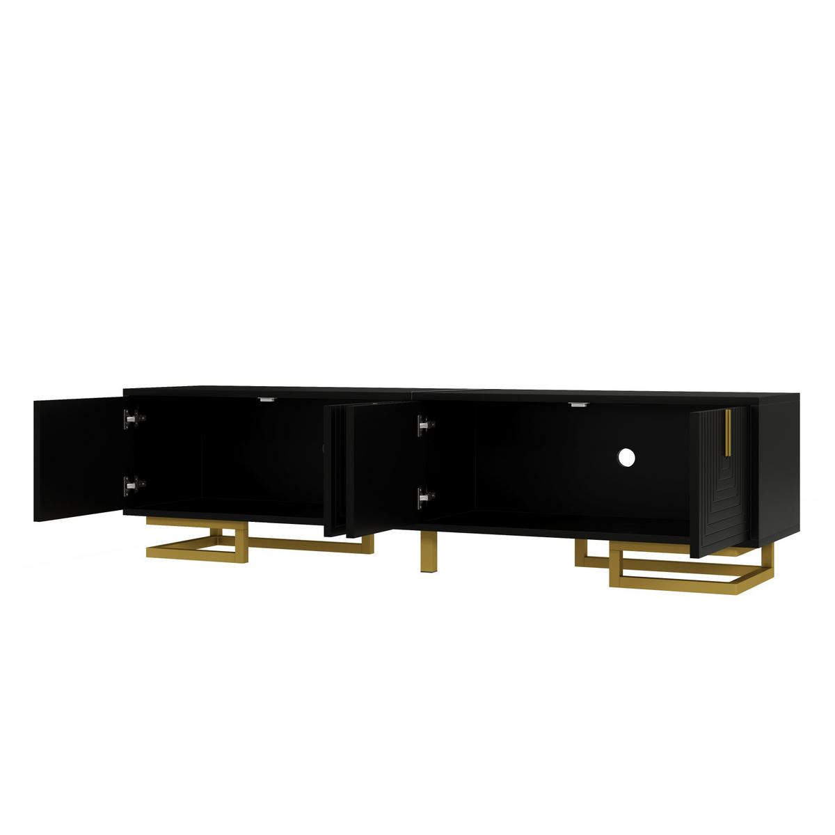 TV-SCHRANK 160/38/44,5 cm Schwarz mit 4 Türen und goldenen Beinen - Goldfarben/Schwarz, Holzwerkstoff/Metall (160/44.5/38cm) - Oxeza