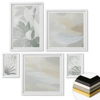 WANDBILDER 5er-Set - 50x50 cm & 20x30 cm & 40x60 cm Weißer Rahmen - Die Blätter der Pflanzen sind grünlich-grau. - Weiß, Kunststoff (40/60cm) - ArtPrintCave