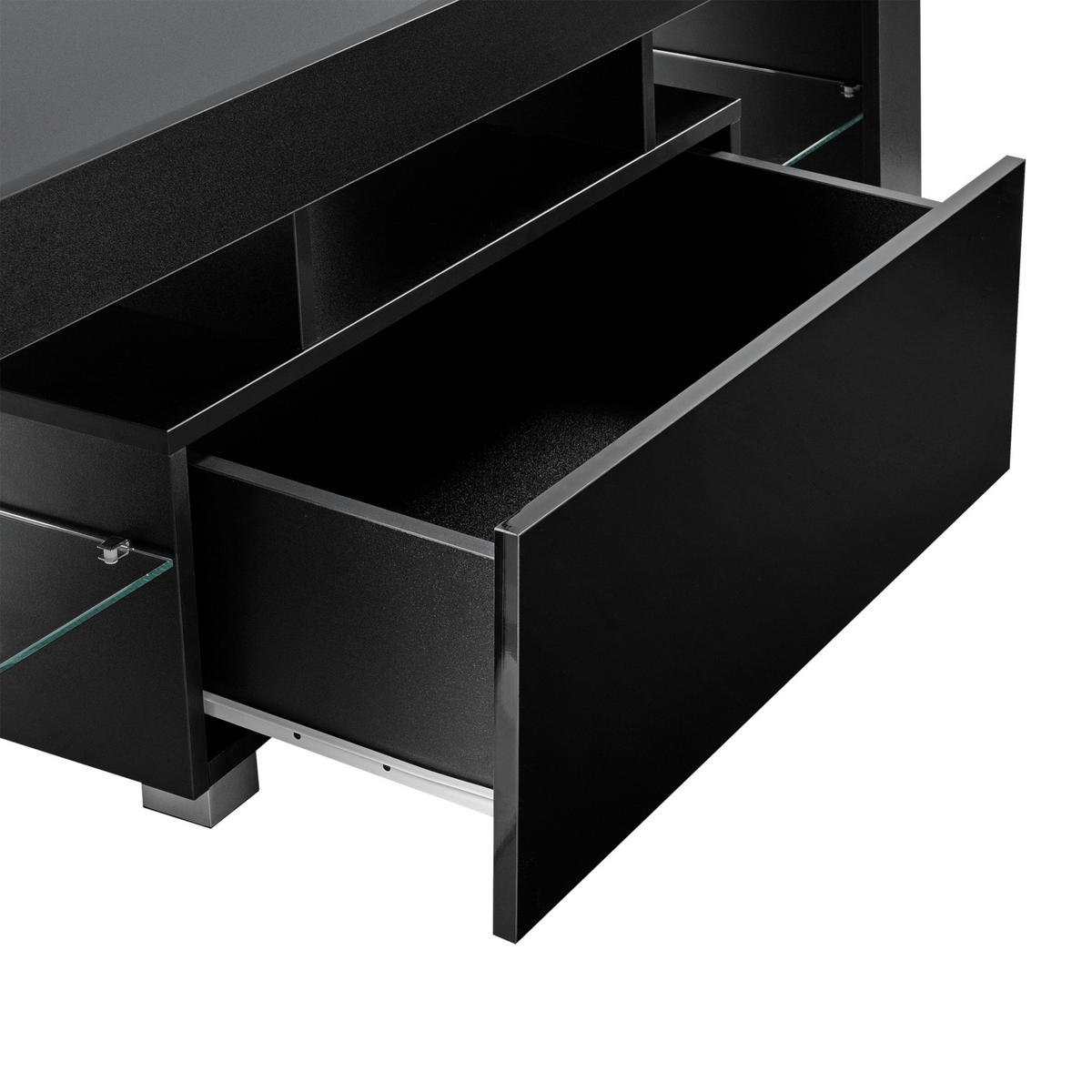 TV-ELEMENT Grimsey - Schwarz Hochglanz, Glas/Holzwerkstoff (130/45/35cm) - [en.casa]