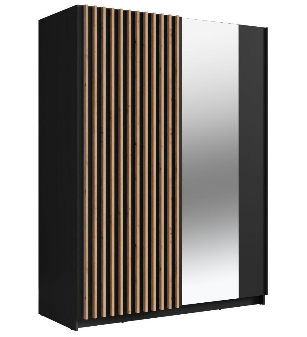 SCHWEBETÜRENSCHRANK Dalia schwarz - artisan eiche 150 / 63,5 / 198,5cm - Schwarz/Braun, Holz/Holzwerkstoff (150/199/64cm) - Feldmann-Wohnen