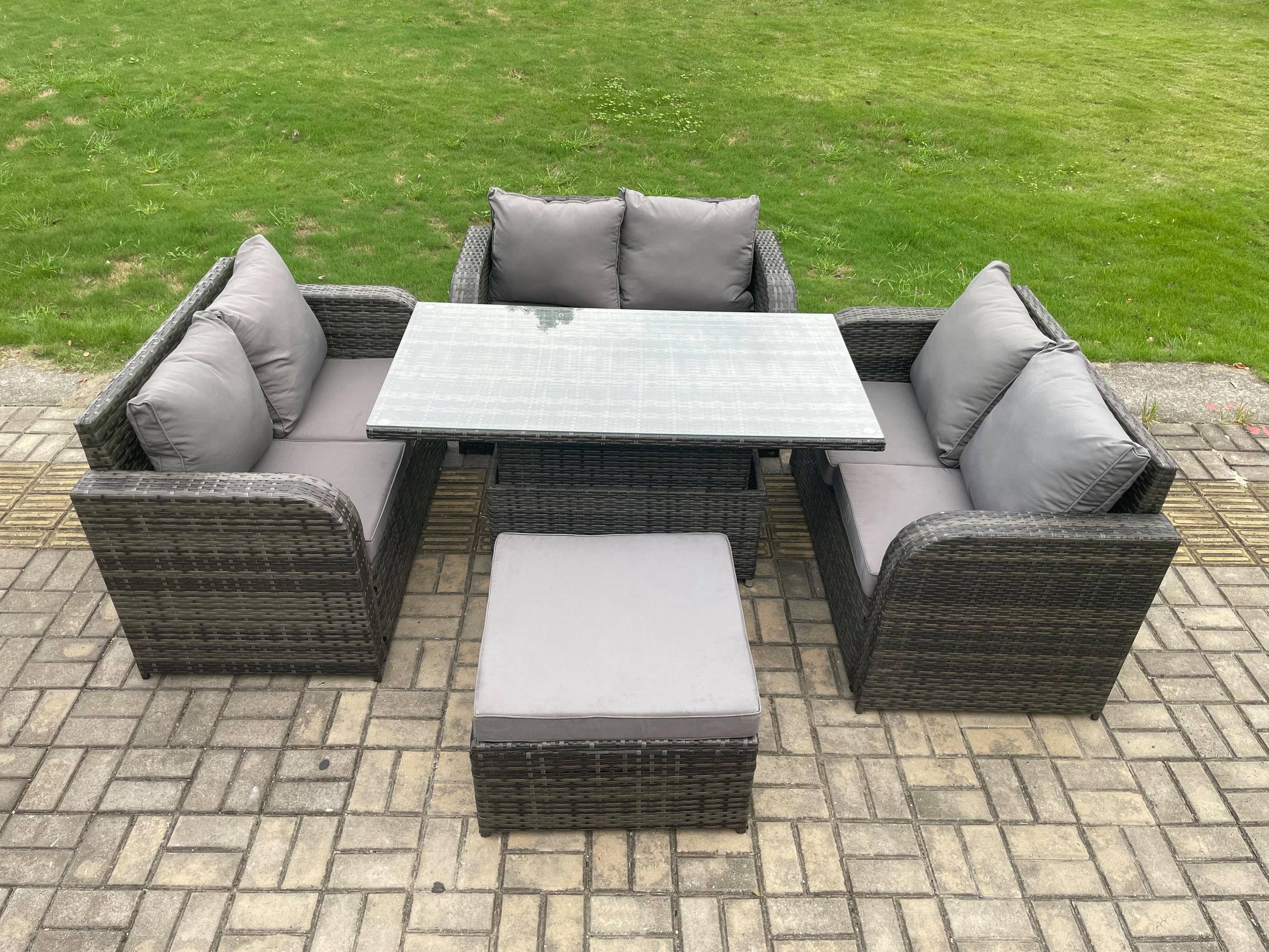 GARTENSOFA SET Polyrattan Dunkelgrau 7-Sitzer - Dunkelgrau, Metall - Fimous