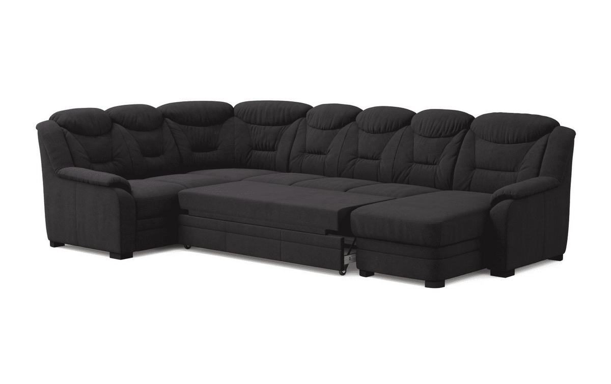 WOHNLANDSCHAFT mit Schlaffunktion und Bettkasten – weiches Chenille-Gewebe - Anthrazit/Schwarz, Holz/Kunststoff (330/99/211cm) - Cotta