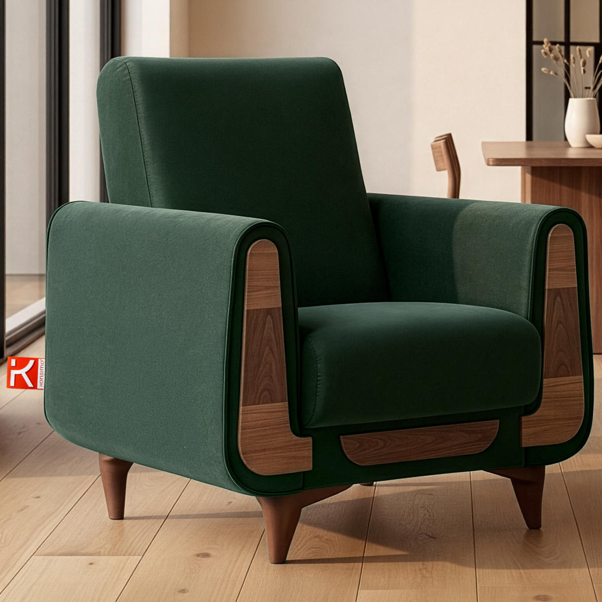 SESSEL GUSTAVO mit Armlehnen, dunkelgrün - Dunkelgrün/Braun, Holz/Holzwerkstoff (83/95/92cm) - KONSIMO®
