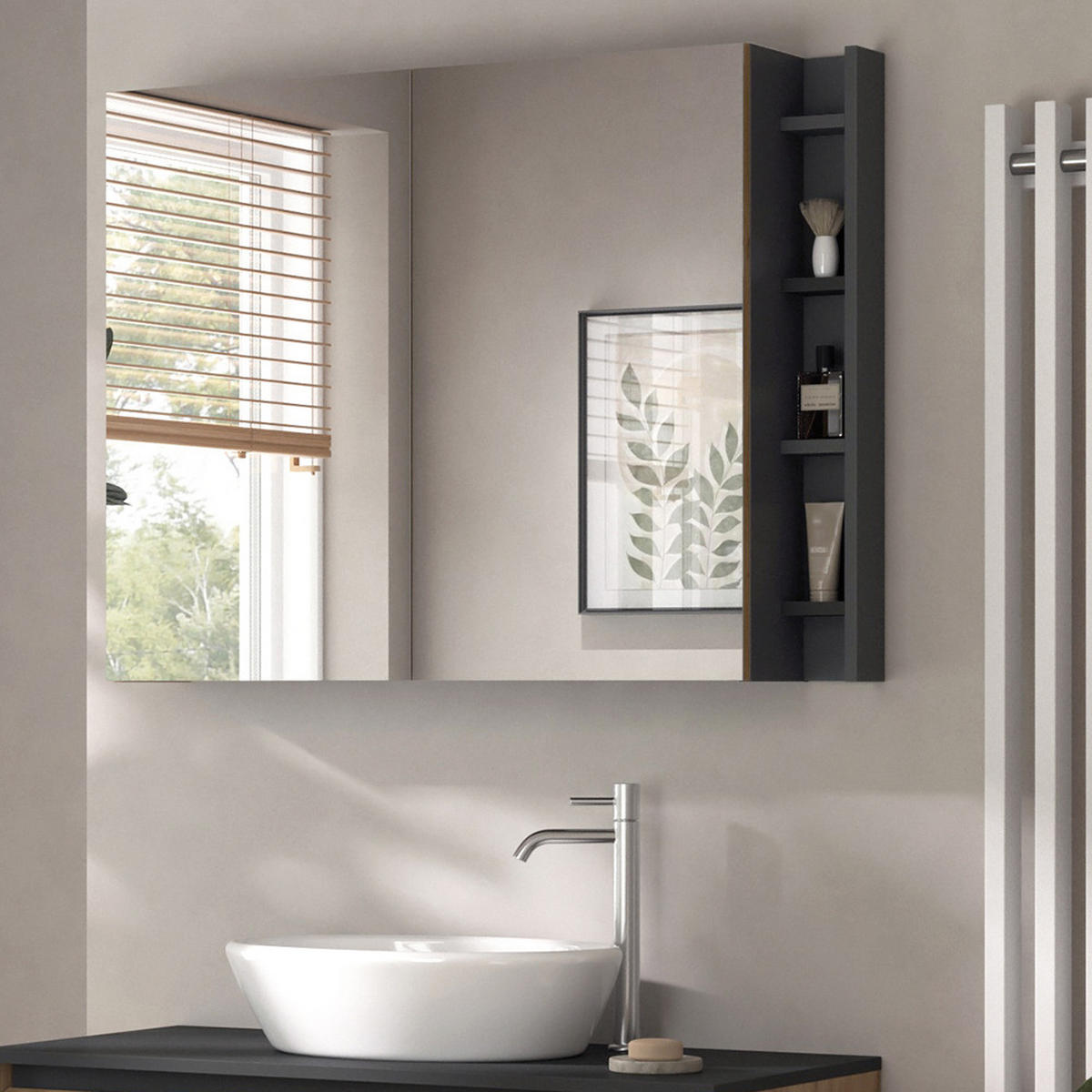 KOUPELNOVÁ ZRCADLOVÁ SKŘÍŇKA Edelin Artisan - antracitová, kompozitní dřevo (100/75/18cm) - Vicco