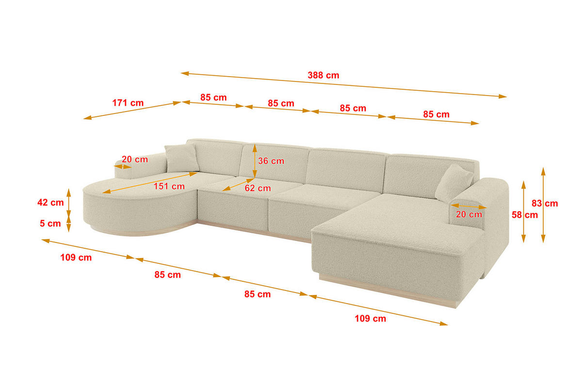 WOHNLANDSCHAFT ARRIO-U2 303x171x83 cm Beige - Hellbraun/Creme, Holzwerkstoff/Textil (388/83/171cm) - ALTDECOR